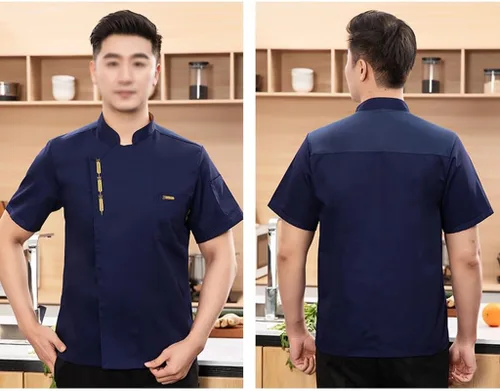 Vista 3 de Mujeres Hombres Chef Uniformes Manga Corta Chef Ropa Botón Chef Abrigos Ropa para Restaurante Hotel Hogar
