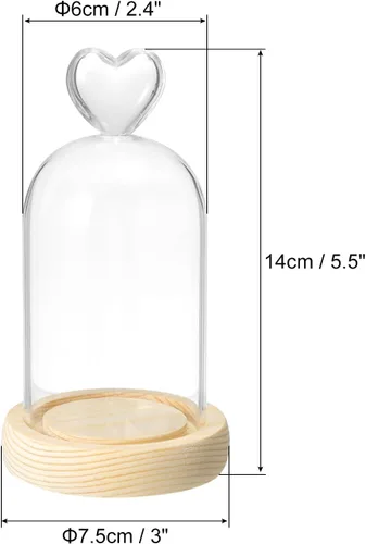 Vista 2 de PATIKIL Cúpula de cristal de 3.9 x 2.4 pulgadas, vitrina de cristal transparente, centro de mesa con base de madera para decoración del hogar