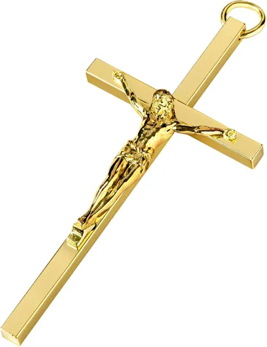 Vista 8 de KUXBET Cruz con Crucifijo, Crucifijo de Jesús en Oro Metálico, Regalo de Bolsillo de Cruz de Estrés para Aliento/Animo para Fe Cristiana, Oración