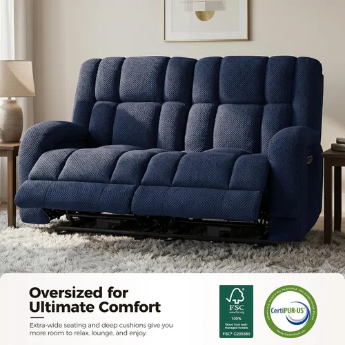 Vista 3 de MCombo 64.6" Oversized Reclining Loveseat with Heat and Massage, Zero Gravity Recliner Loveseat Sofa with Adjustable Headrest and Dual USB Charging