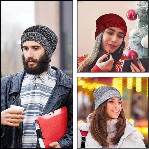Vista 6 de Omechy - Gorro de punto para hombre de invierno gorro cálido