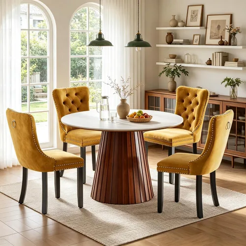 Vista 25 de SSLine 41.3 in Round Sintered Stone Dining Table for 4 Fluted Pedestal Base