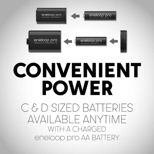 Vista 5 de Eneloop Panasonic Pro Power Pack K-KJ17KHS82A, 8AA, 2AAA Ni-MH Baterías Recargables, 2 Adaptadores C, 2 Adaptadores D, Cargador de Batería