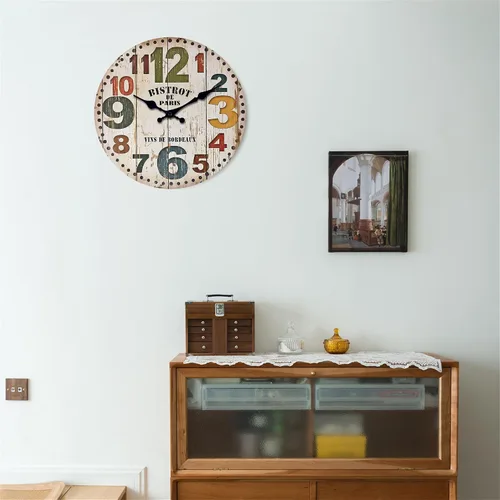 Vista 3 de NUOVO Reloj de pared de 14 pulgadas, colorido Numbe de grano de madera, reloj de pared de cuarzo silencioso, grande, decorativo, silencioso