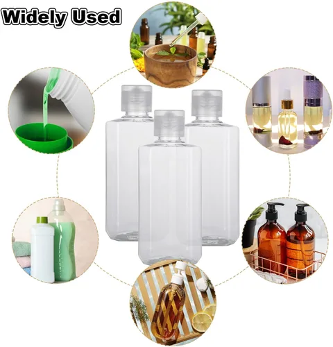 Vista 6 de Paquete de 30 botellas de plástico transparente de 3.4 onzas para artículos de tocador, recipientes de viaje vacíos recargables de 3.4 fl oz