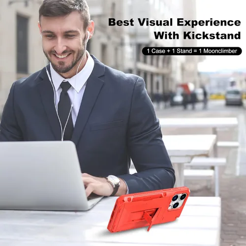 Vista 5 de LAUDTEC - Funda con soporte para iPhone 14 Pro, protección contra caídas de grado militar compatible con iPhone 14 Pro de 6.1 pulgadas (rojo)