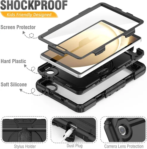Vista 8 de HXCASEAC Funda para Samsung Galaxy Tab A9 de 8,7 pulgadas, protectora con protector de pantalla/correa de mano/soporte para bolígrafo, resistente a