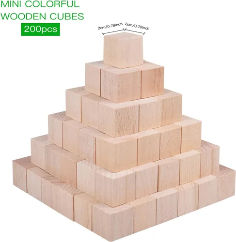 Vista 6 de Bloques de madera, paquete de 200 cubos cuadrados de madera para manualidades, bloques de madera, bloques de construcción, rompecabezas cuadrados
