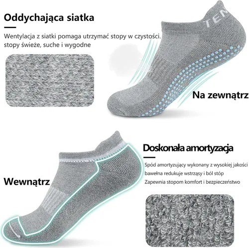 Vista 3 de 3 pares de calcetines antideslizantes con agarre antideslizante, para yoga, pilates, barre, fitness, artes marciales, mujeres y hombres