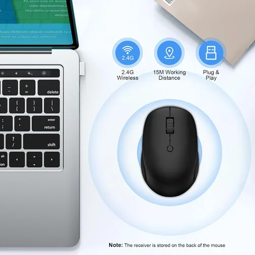 Vista 2 de Ratón inalámbrico, 2.4 G silencioso para computadora con receptor USB, 800/1200/1600 DPI, 4 botones, portátil óptico inalámbrico USB