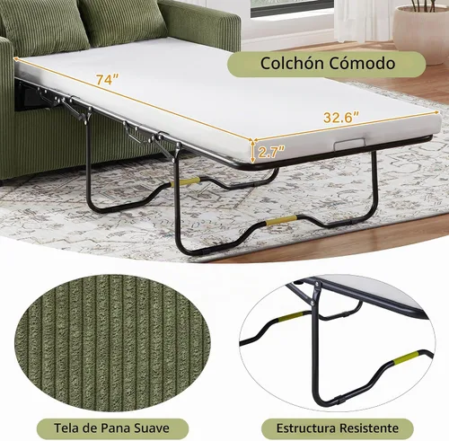 Vista 7 de P PURLOVE Sofá cama cama de 47.2 pulgadas de largo, sofá cama extraíble 2 en 1 con colchón, una mesa auxiliar plegable, sofá biplaza para sala