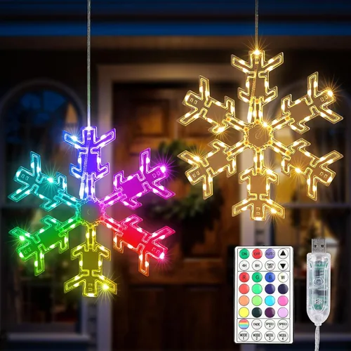 Vista 8 de BrizLabs - Luces de copo de nieve de colores, 40 LED 16.08 pies de luces de Navidad en forma de copo de nieve con control remoto, 8 modos de luces