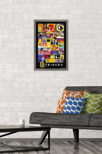 Vista 2 de Trends International Friends 30th - Póster de pared con cuadrícula, 22.4 pulgadas de largo x 14.7 pulgadas, versión enmarcada en madera de granero