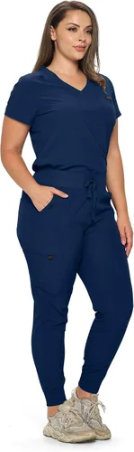 Vista 2 de MONARCH UNIFORMS Conjunto de ropa quirúrgica elástica para mujer en pantalones regulares y pequeños con parte superior para mujer