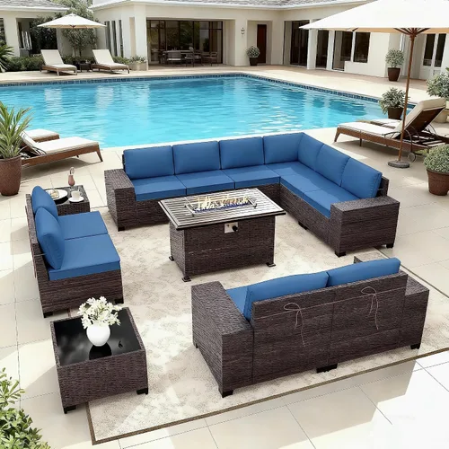 Vista 17 de Gotland Juego de muebles de patio de 6 piezas con 1 mesa auxiliar, 5 plazas de ratán seccional para exteriores con reposabrazos anchos de 29.5 Gris
