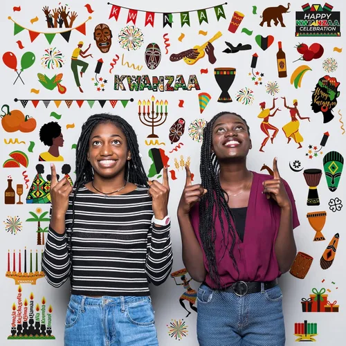 Vista 3 de Qeeenar 101 calcomanías Kwanzaa para ventana, calcomanías de vinilo para decoración de pared, calcomanías de vinilo Kinara, velas afroamericanas