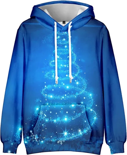 Vista 2 de Christmas Hoodies For Men Oversized Cotton Light Weight Graphic Ugly Christmas Sweatshirt Cool Soft Pullover