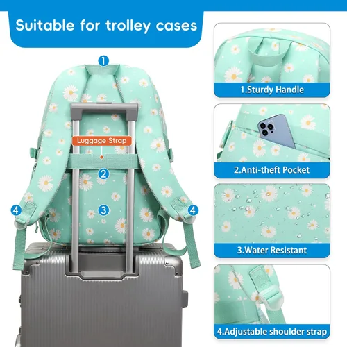 Vista 4 de Daisy - Mochila escolar para niñas, con lonchera, juego de bolsa de libros, mochilas para adolescentes y niñas