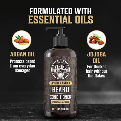 Vista 3 de Viking Revolution Acondicionador de barba de vainilla especiada para hombres con aceite de argán y aceite de jojoba, suavizante y fortalecedor