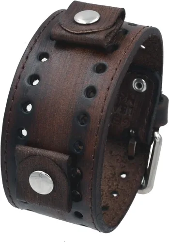 Vista 2 de Nemesis FSB-B - Correa de reloj de cuero ancho marrón desgastado