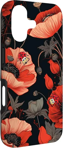Vista 3 de Poppy Flower Ladybug Red & Black Pattern Case for iPhone 17