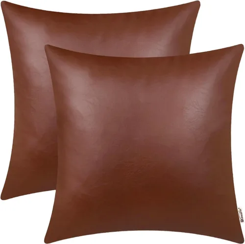 Vista 18 de BRAWARM Fundas de almohada de cuero sintético de 16 x 16 pulgadas - Juego de 2 fundas de almohada de cuero negro, fundas de almohada de cuero teñido