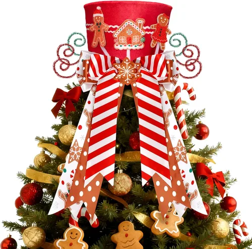 Vista 7 de Adorno para la Copa del Árbol de Bastones de Caramelo de Navidad Sombrero Rojo con Lazos de Menta Adorno Piruleta de Invierno Decoración del Hogar
