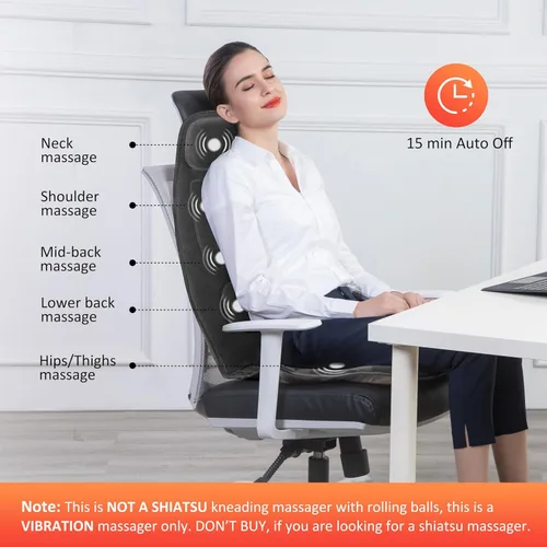Vista 3 de Snailax Masajeador de espalda de vibración con calor, almohadilla para silla de masaje con espuma viscoelástica lumbar para el cuello, 10 motores