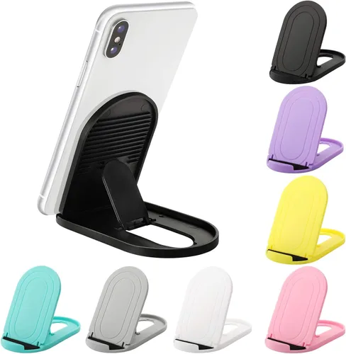 Vista 11 de [Paquete de 3] Soporte de teléfono celular para escritorio, soporte plegable portátil para iPhone, soporte de escritorio ajustable multiángulo