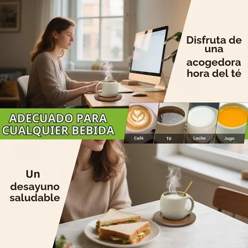 Vista 5 de Taza de café de cerámica con platillo de madera natural y cuchara, 8.5