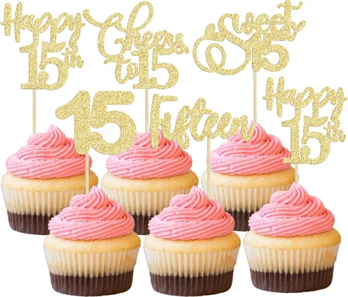 Vista 35 de Paquete de 30 adornos para cupcakes con purpurina de doble dígito para cumpleaños de 10 años, para cumpleaños, aniversario, fiesta, suministros
