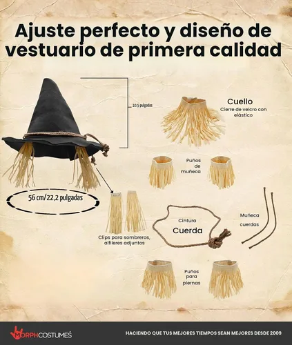 Vista 3 de Nicky Bigs Novelties Sombrero de fieltro de mago, sombrero de hechicero de bruja, disfraz de espantapájaros, accesorio para Halloween Negro