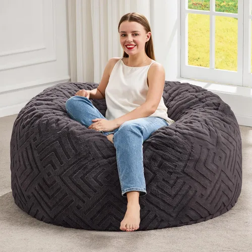 Vista 28 de Hobestluk Sillas Puf para Adultos, Silla Puf con Relleno, Sillas Puf Grandes con Funda Esponjosa en Relieve, Sillas Puf Gigantes para Adultos