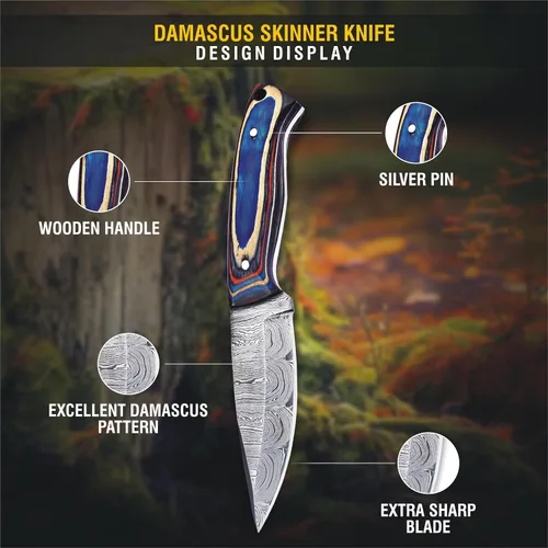 Vista 4 de Cuchillo hecho a mano de 8" con funda Azul