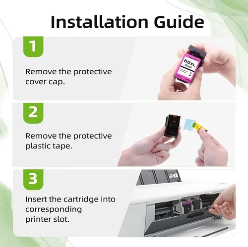 Vista 6 de Cartuchos de tinta remanufacturados ecológicos de reemplazo para HP Ink 65 XL 65XL, paquete combo negro y color, para 5055 5052 5010 5070 5014 3755