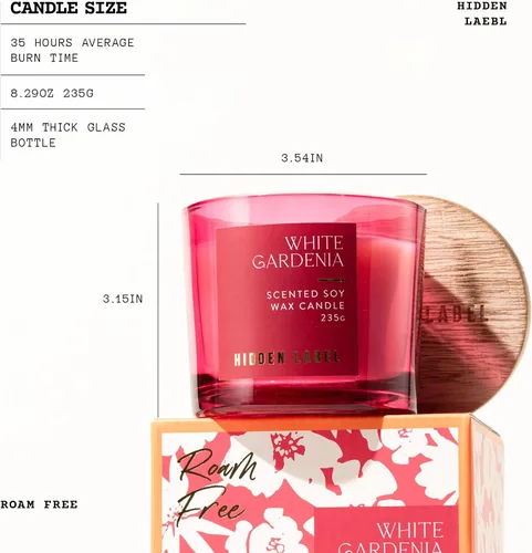 Vista 3 de White Gardenia Vela perfumada, vela de soja de 2 mechas, velas en tarro de lujo, velas aromáticas para el hogar, 45 horas de combustión, 8.3 onzas