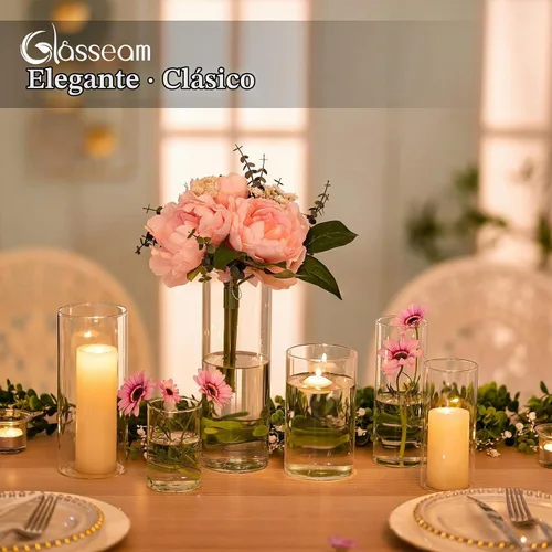 Vista 4 de Glasseam Jarrón cilíndrico de cristal transparente, florero de cristal 6pcs