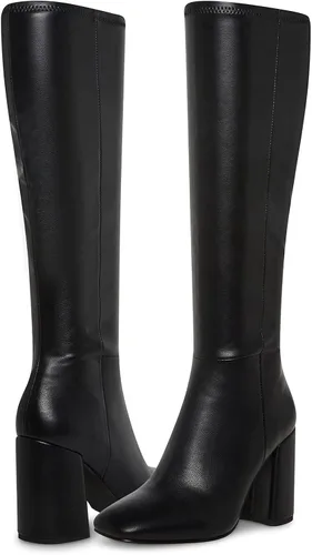 Vista 6 de SOVANYOU Botas altas de piel sintética para mujer, punta cuadrada, tacón grueso, hasta la rodilla, con cremallera lateral