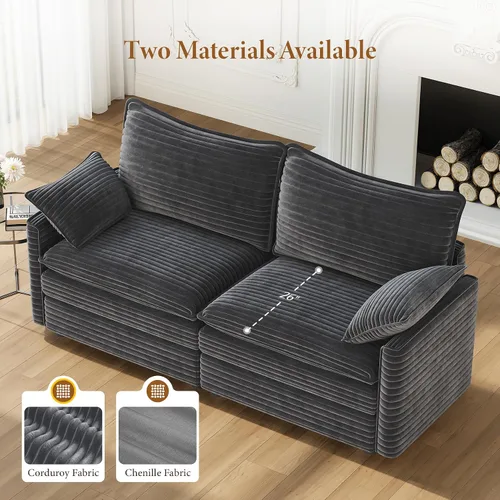 Vista 3 de Vesgantti 74" Cloud Couch for Living Room, 2 Seaters Deep Seat Sectional Modular Sofa, Double Cushion Corduroy Small Sofas Living Room Couches for