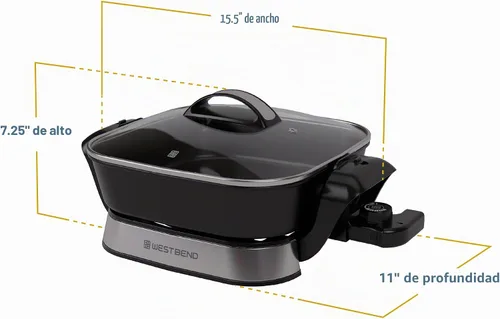 Vista 9 de West Bend Sartén eléctrica de 11 x 11 pulgadas con Diamond Shield cerámica antiadherente, base plegable extraíble, tapa de vidrio templado