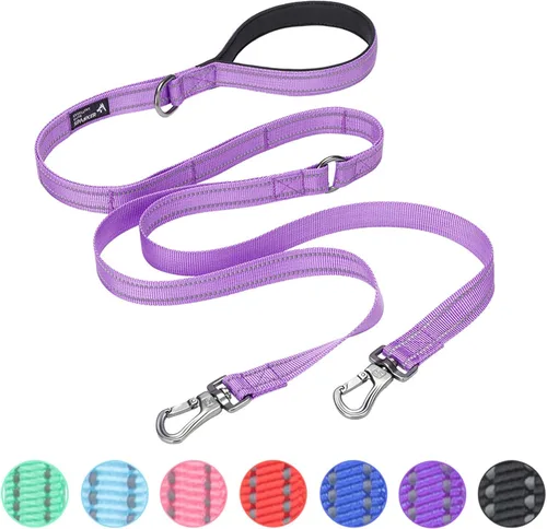 Vista 17 de EXCELLENT ELITE SPANKER Correa doble reflectante - Correa doble para perro de 5 pies con mango acolchado para dos perros que caminan y entrenan Negro