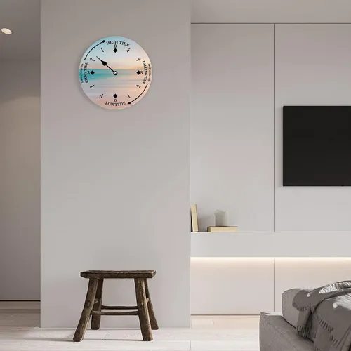 Vista 5 de Reloj de marea de madera, vista tranquila, costa este, océano, reloj de marea de madera, marea alta y baja, para colgar en la pared, reloj