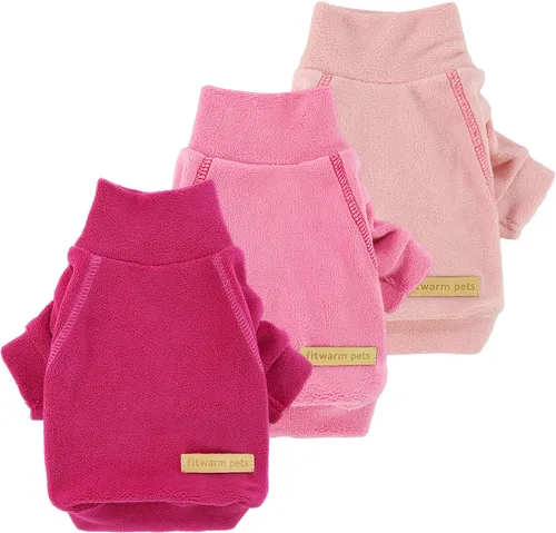 Vista 10 de Fitwarm Paquete de 3 suéteres clásicos de forro polar para perro, ropa de invierno para perros pequeños y niñas, sudadera de cuello alto para perro