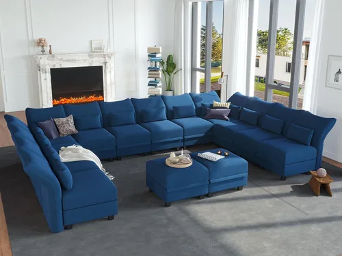 Vista 8 de LLappuil Sofá seccional convertible sobredimensionado en forma de U, sofá seccional modular con almacenamiento, fácil de limpiar, antiarañazos, 14