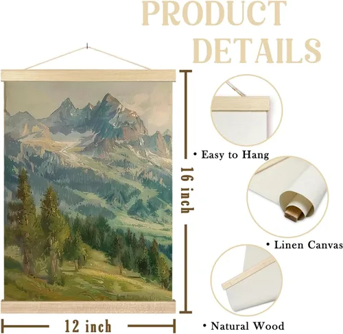 Vista 7 de bitCNY Juego de 2 lienzos de paisaje de montaña, 12 x 16 pulgadas, impresiones en lienzo vintage de bosque alpino, pósteres de pintura natural sin