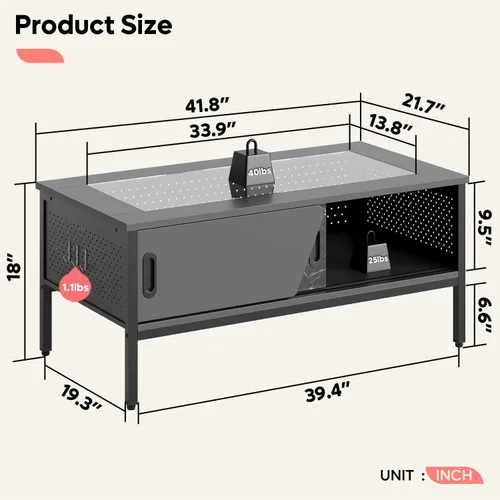 Vista 2 de Bestier Mesa de centro LED de 42 pulgadas con almacenamiento, mesa de centro moderna con tapa de vidrio para sala de estar, mesa central negra