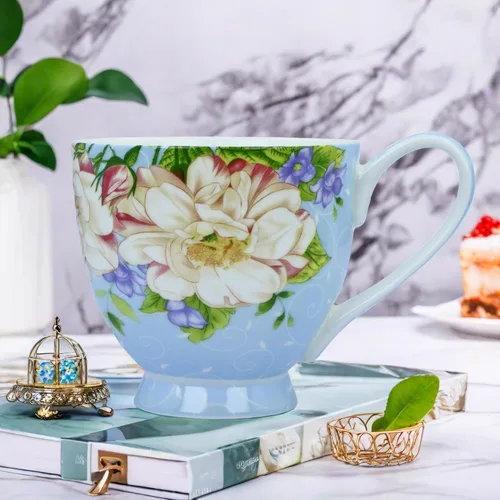 Vista 3 de Tazas de café de porcelana de hueso de 16oz para mujeres Tazas Flora Tazas de café y té Novedades Tazas de café para regalar a mujeres, mamá, amigas