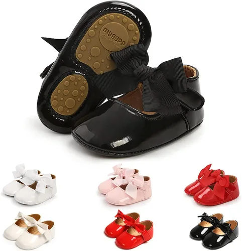 Vista 6 de Zapatos de bebé Mary Jane Flats antideslizantes con suela suave para bebés y niños pequeños, primeros caminantes, para fiestas, Navidad y vestidos