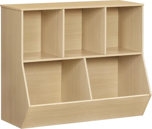Vista 12 de HOOBRO Estantería para niños, estantería con cabecera, cubo de almacenamiento de juguetes, estantería para juguetes de niños, gabinete