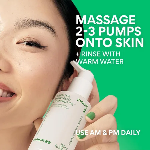 Vista 4 de innisfree Aceite limpiador de aminoácidos de té verde, lavado facial coreano hidratante con jojoba, removedor de maquillaje, fórmula de disolución